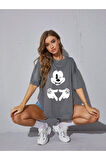 Unisex Kadın/Erkek Mickey Mouse Renkli Özel Baskılı Oversize Pamuk Penye T-Shirt
