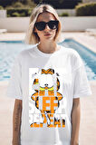 GARFIELD EAT Baskılı Bisiklet Yaka Unisex Oversize Tişört