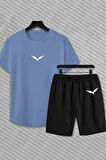 Dikey Baskılı Şort ve Tişört Takımı
