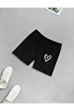 Unisex Kalp Baskılı Şort