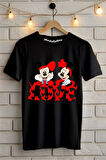Love Mickey Baskılı Unisex Tişört