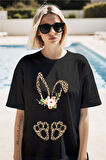 Risen Tavşan Baskılı Unisex Oversize Tişört