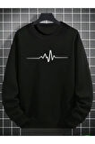 Nabız Baskılı 2 İplik Şardonlu Bisiklet yaka Sweatshirt