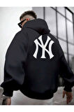 Ön Arka NY Baskılı Kapüşonlu Sweatshirt