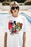 Mickey Baskılı Unisex Oversize Tişört