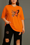 Büyük Beden Kelebek Baskılı Unisex Oversize Tişört