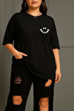 Büyük Beden Gülücük Baskılı Unisex Oversize Tişört