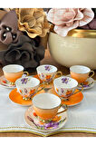 MD Mimoza Dekor Türk Kahve Fincanı Arancia 6 Kişilik 12 Parça