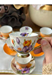 MD Mimoza Dekor Türk Kahve Fincanı Arancia 6 Kişilik 12 Parça