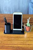 Masaüstü Kalemlik ve Telefon Standı - Siyah