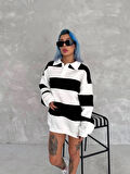 Unisex Üç İplik Parçalı Yakalı SweatShirt - Siyah