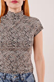 Leopar Desen Kısa Kollu Basic T-Shirt