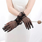 MDB Likralı Güpürlü Yetişkin Tül Eldiven Siyah