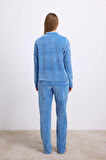 MDB Uzun Kollu Fermuarlı Kadife Sweatshirt ve Pantolon Pijama Takımı