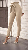 MDB Kadın Yüksek Bel Beli Fırfırlı önden Bağlamalı Ithal Krep Pantolon