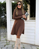 MDB Kadın Uzun Kollu Balıkçı Yaka Salaş Kusa Akrilik Elbise