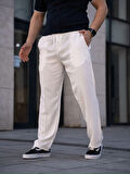 MDB Erkek Keten Cepli Çıma Dikişli Jogger Buggy Pantalon Rahat Kalıp  Beyaz