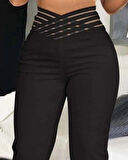 MDB Kadın Yüksek Bel çapraz şerit Detaylı Ithal Krep Pantolon