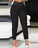 MDB Kadın Yüksek Bel çapraz şerit Detaylı Ithal Krep Pantolon