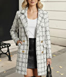 MDB Kadın Uzun Kollu Yakalı önden Düğmeli Dokuma Ceket