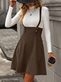 MDB Kadın Askılı Düğmeli Mini Süet Elbise