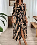 MDB Kadın Uzun Kollu Yakalı önden Düğmeli Uzun Süprem Elbise