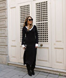 Kadın V Yaka Şerit Detaylı Çift Yırtmaçlı Elbise