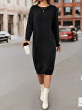 Kadın Uzun Kollu Bisiklet Yaka Yandan Yırtmaçlı Midi Triko Elbise(kemersiz)
