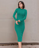 Kadın Yarım Balıkçı Yaka Süet Kumaş Fırsat ürün Midi Boy Elbise