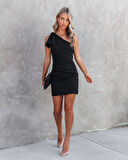 Kadın Tek Omuzu Açık Kelebek Detaylı Janjan Krep Elbise