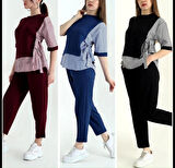 Kadın Kristal 2 Iplik Kumaş Yanları çizgili Takım