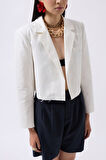 Crop Keten Blazer Ceket