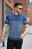Erkek çizgi Desenli Bisiklet Yaka Kısa Kollu T-sihrt