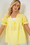 Önü Bağcıklı Kısa Kol Bluz 962 - Sarı