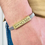 Gümüş Erkek Bileklik ,14k Altın Kaplama ,sim Desen Isim Yazılabilir Şık Hediye