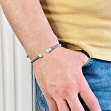 Gümüş Erkek Bileklik,14 Ayar Beyaz Altın Kaplama,ışıltılı Desenli,harf Yazılabilir Tasarım