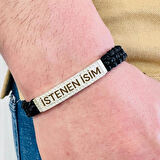 Gümüş Erkek Bileklik,14k Beyaz Altın Kaplama ,sim Desen Isim Yazılabilir,şık Hediye