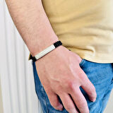 Gümüş Erkek Bileklik,14k Beyaz Altın Kaplama ,sim Desen Isim Yazılabilir,şık Hediye