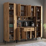 Tanmob MDL0702 Alt Üst Üç Kapılı Çok Amaçlı Dolap 8 Kapaklı Çekmeceli Raflı Çam
