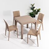 Rattan 80x80 Bahçe&Balkon&Teras Masa Seti - Cappucino