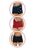 U.s Polo Assn. 80528 Erkek Pamuklu 3'lü Boxer-Siyah&Bordo&Baskılı