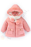 Atkı Kapüşonlu Cepli İçi Peluş Kürklü Fermuarlı Kapitone Kar Şişme Kışlık Kız Bebek Mont Çocuk Kaban