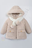 Atkı Kapüşonlu Cepli İçi Peluş Kürklü Fermuarlı Kapitone Kar Şişme Kışlık Kız Bebek Mont Çocuk Kaban
