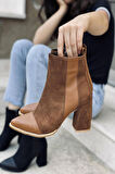 Mida Shoes Taba Deri Fermuarlı Kadın Bot