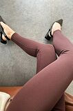 Kadın Acıkahve Yüksek Bel Beli Ekstra Lastikli Dar Paça Toparlayıcı Slim Fit Kaş Korse Fitilli Tayt