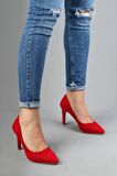 Modabuymus Kadın Kırmızı Süet Stiletto Topuklu Ayakkabı - Anger