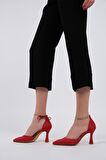 Modabuymus Kırmızı Saten Bilekten Bağlamalı Taşlı Stiletto Kadeh Topuklu Ayakkabı - Glossy