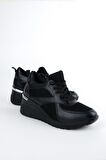 Modabuymus Siyah Fileli Dolgu Topuklu Sneaker Bağcıklı Spor Ayakkabı - Pily