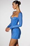 Parlak Taşlı Elbise Mavi - Shiny Stones Dress Blue