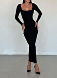 Scuba Kumaş Elbise Siyah - Scuba Fabric Dress Black